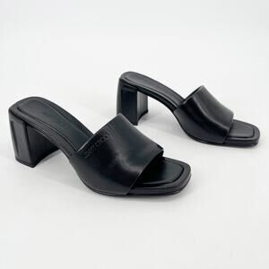 Jimmy Choo Lena Black Leather Square Toe Block Heel Slide Mule Sandals IT 37.5